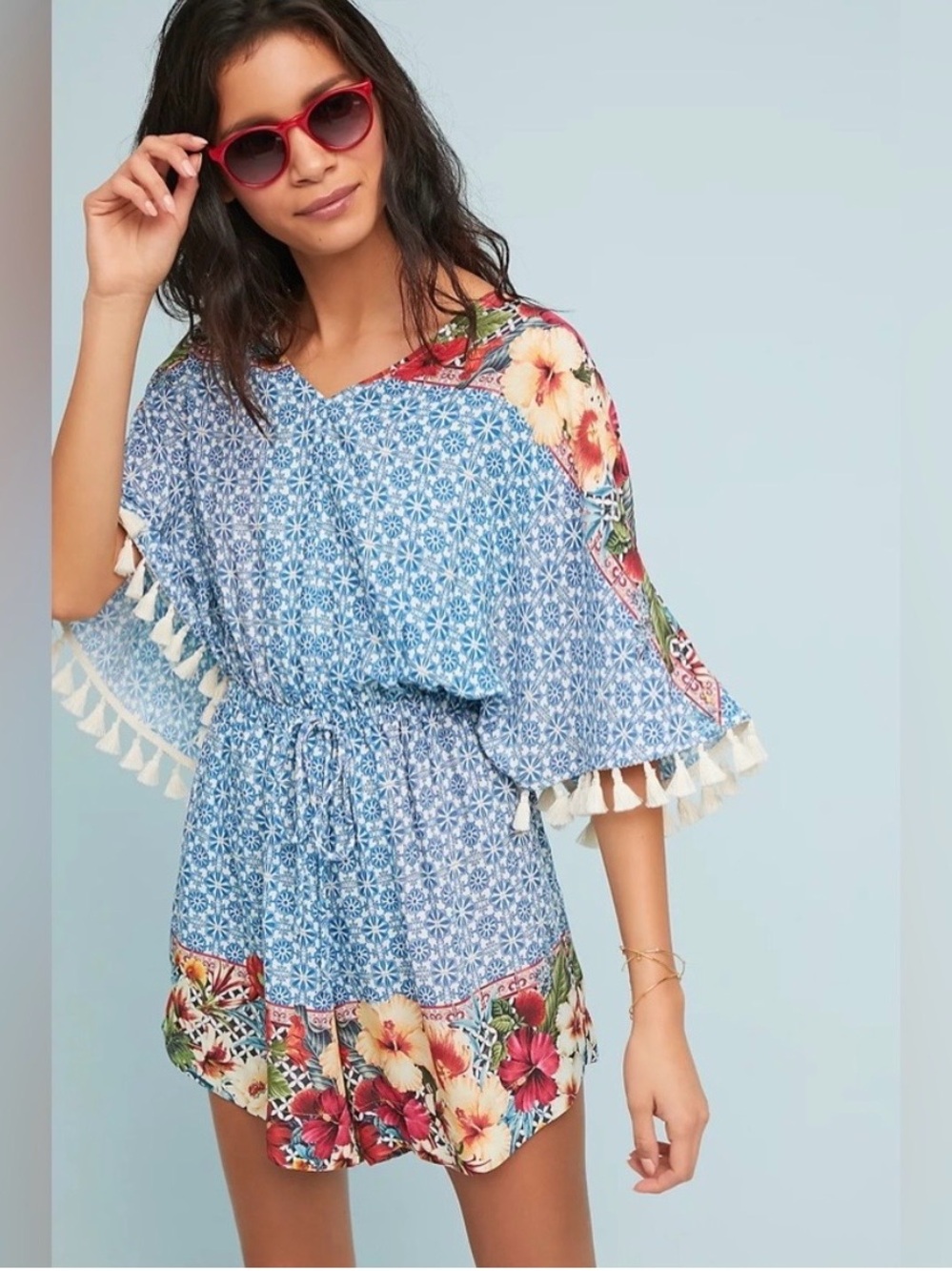 FARM Rio Carmen Blue Pattern Floral Romper - Large - Picture 2 of 8